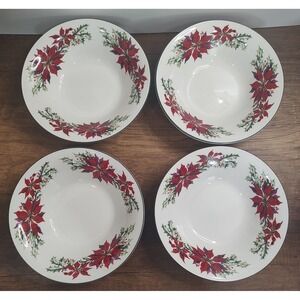 Set of 4 TOTALLY TODAY 7 1/2" Porcelain CEREAL SOUP BOWL CHRISTMAS POINSETTIA